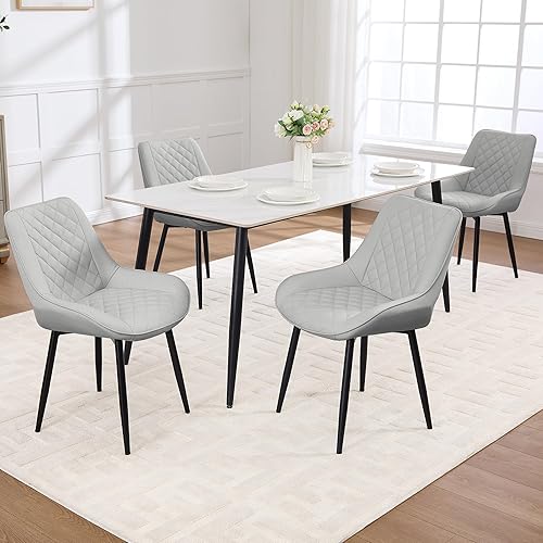 Juego de sillas de comedor de 4, sillas de comedor modernas con cojines gruesos, sillas de comedor de cocina y salón tapizadas en cuero sintético