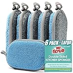All-Purpose Sponges Kitchen, Non Scratch Dish Sponge for Washing Dishes Cleaning Kitchen, Rough Scrubbers Side for Non-Stick Cookware, Soft Microfiber Scrub Side for Dishes6 Pack, Large