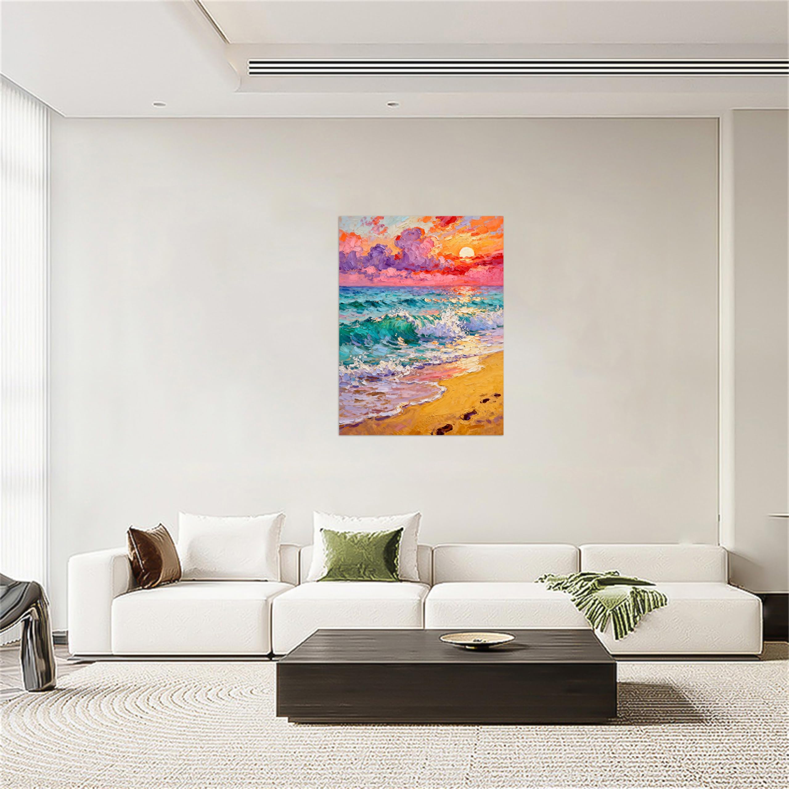 OZPWBVY Landschaftsbilder-Impressionismus Meer Bunt Sonnenuntergang-Leinwandbild für Wohnzimmer Büro 60x80cm Ungerahmt