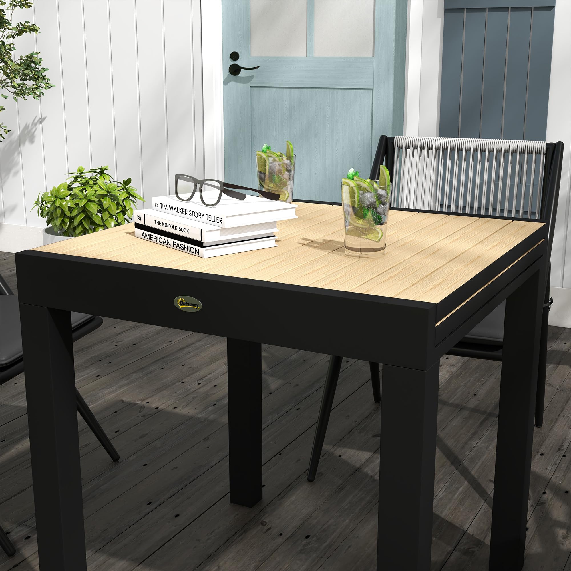 Outsunny Tavolo da Giardino Allungabile in Alluminio per 4-6 Persone, 81/162x80 cm Tavolo da Pranzo Estensibile da Esterno con Piano a Doghe, per Patio Terrazzo Balcone, Giallo