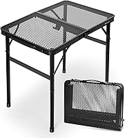 EEASTSTORM 2ft Portable Folding Table - Adjustable Height 10.6-22in, Metal Mesh Top, 66lb Capacity, Compact for Camping, BBQ, Indoor Use