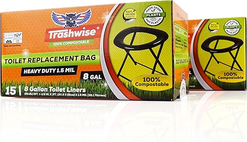 TRASHWISE Bolsas de inodoro portátiles compostables para camping, 30 unidades, fundas para asiento de cubo de 8 galones, ropa de campamento o baño