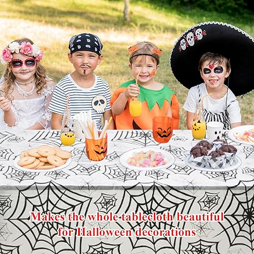 Miniatura 3 de Dohia Mantel de tela de araña de Halloween, mantel de tela de araña para decoración de fiesta de Halloween, 54 x 108 pulgadas, mantel rectangular de