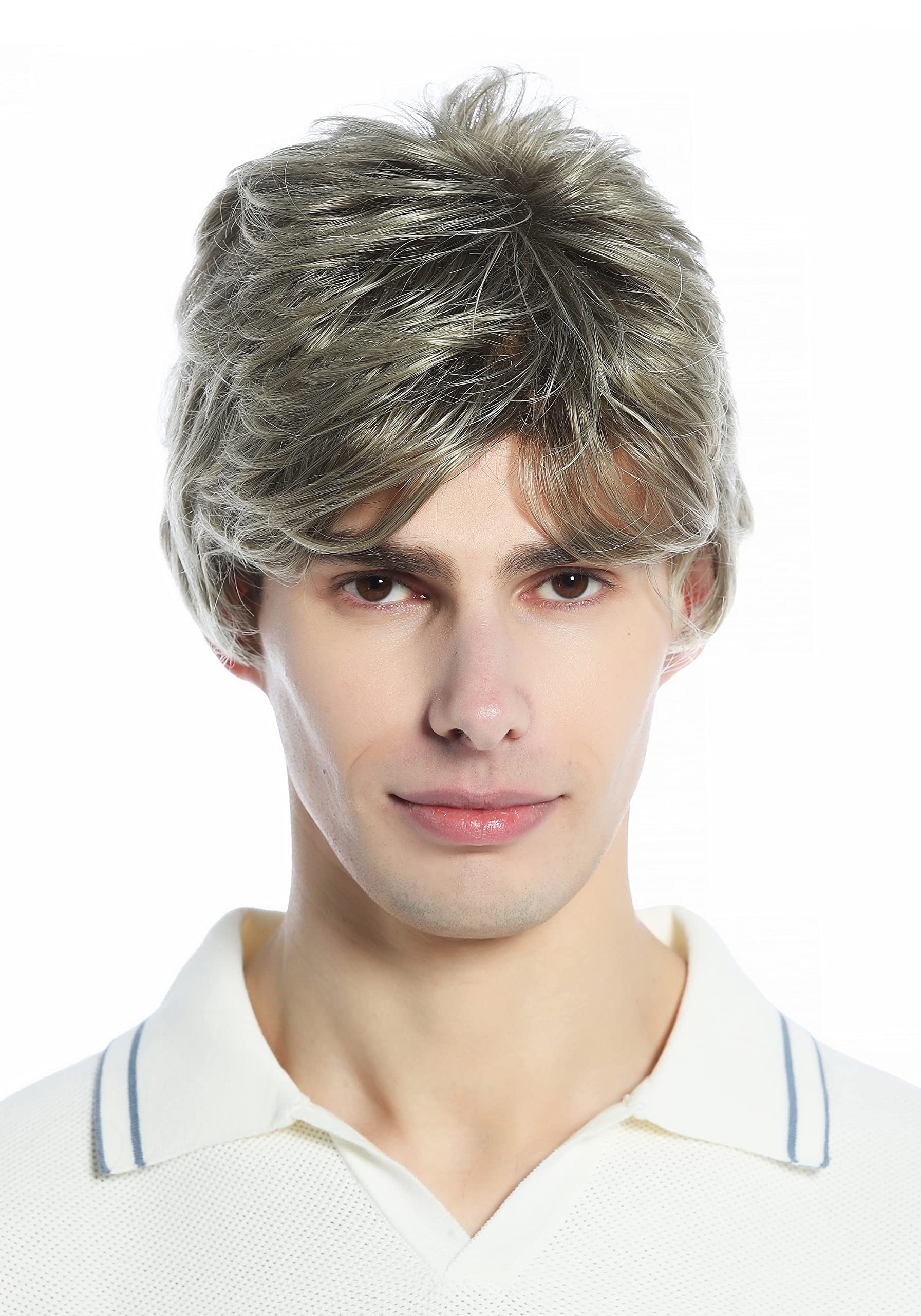 WIG ME UP - DW94A-18T22 Wig Men Women unisex short parting wavy light brown streaked with blond highlights