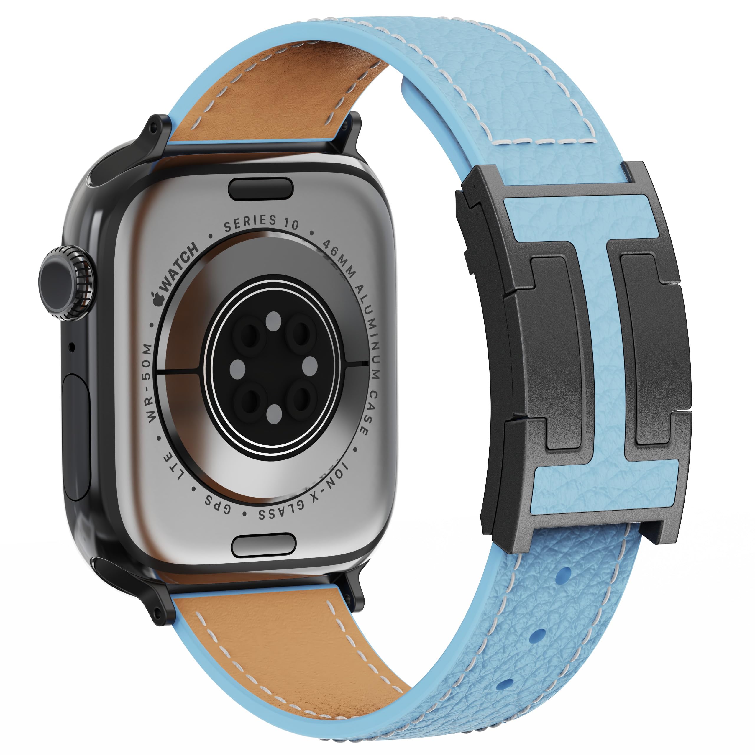 Leather Watch Band with Magnetic Buckle,Dressy Apple Watch Ultra Leather Band Rugged Durable Replacement Strap for Men & Women — view 15