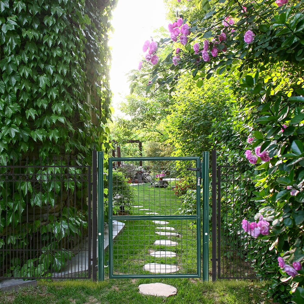 Sonnewelt Porta da giardino verde, cancello da giardino, cancello da giardino, con serratura, 100 x 100 cm