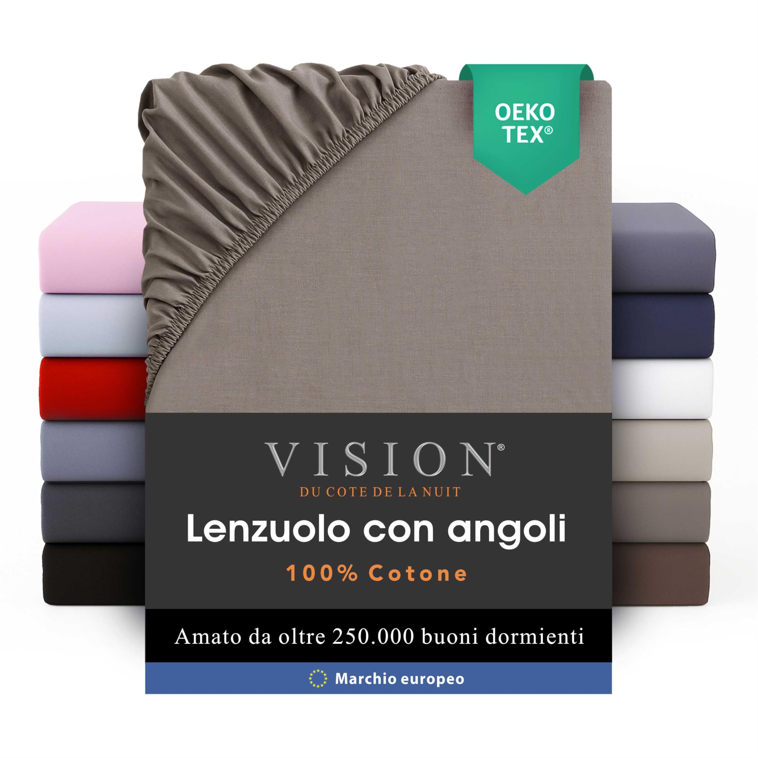 VISION Lenzuolo con angoli - 100% cotone - Letto matrimoniale (200 x 200 cm) - Angoli elasticizzati - Adatto a materassi fino a 30 cm - Certificato Oeko-Tex - Lavabile in lavatrice - Colore: corda