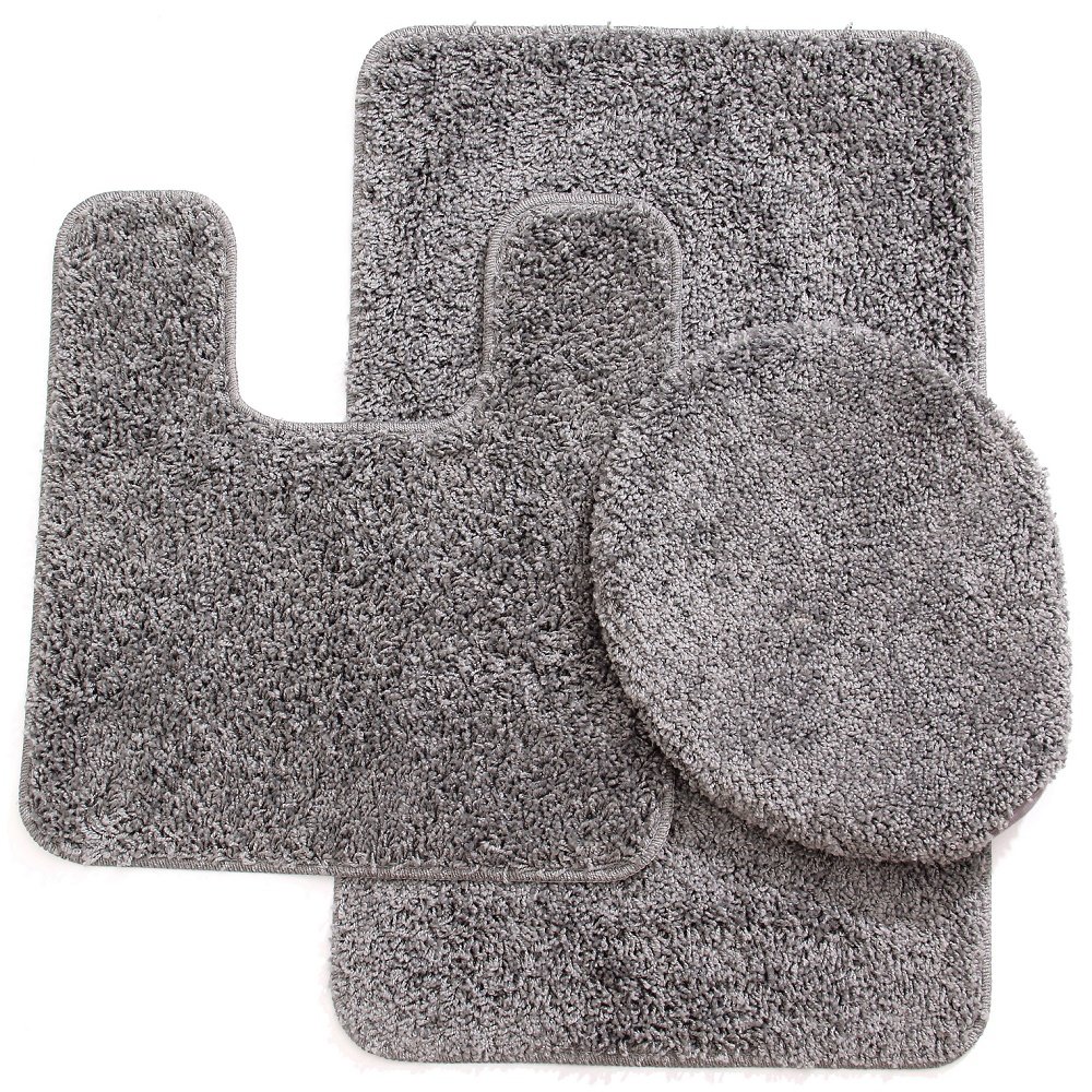 3 Piece Monte Carlo Spa Collection Rug Set Large Mat 20" x 31 Contour 20" x 20 Lid Cover 18" x 19 Inch. (Gray)