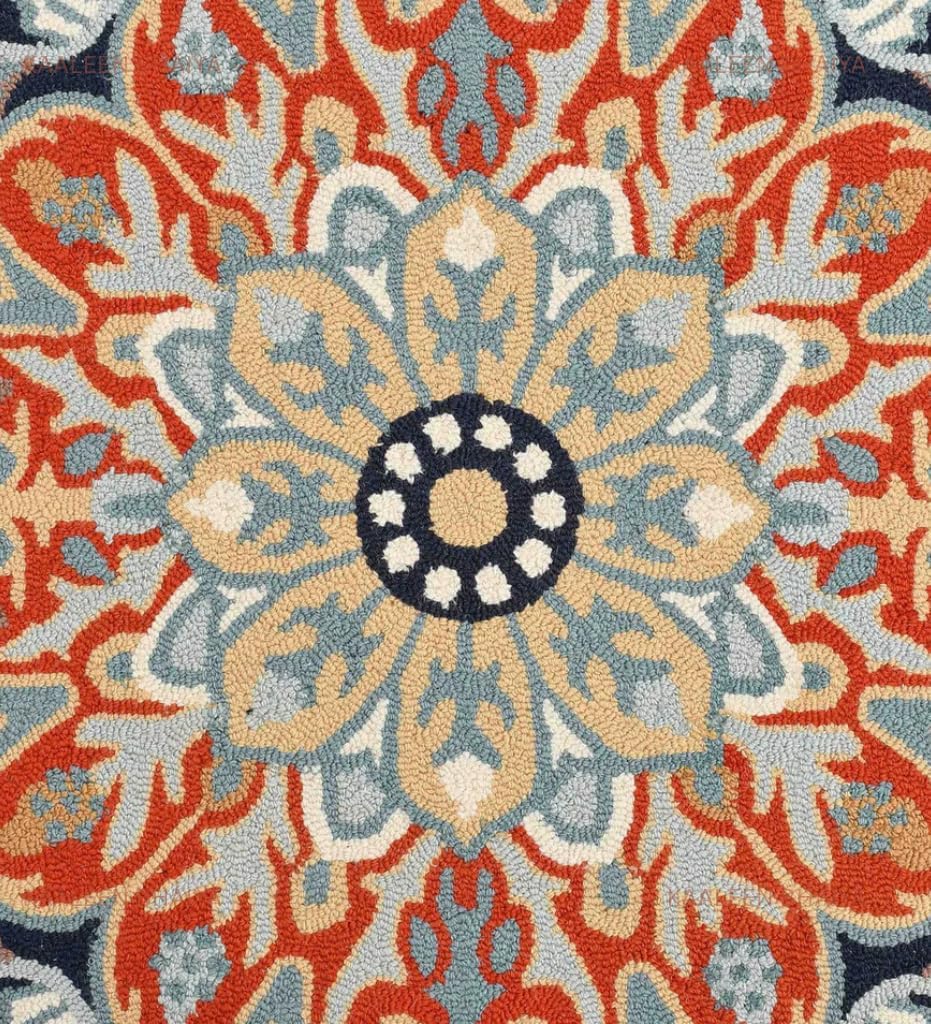 Adeline Handmade 9' x 12' Navy Blue/Red Multi Floral Medallion Traditional Crafted Wool Area Rug for Living Room, Bedroom and Dining Room