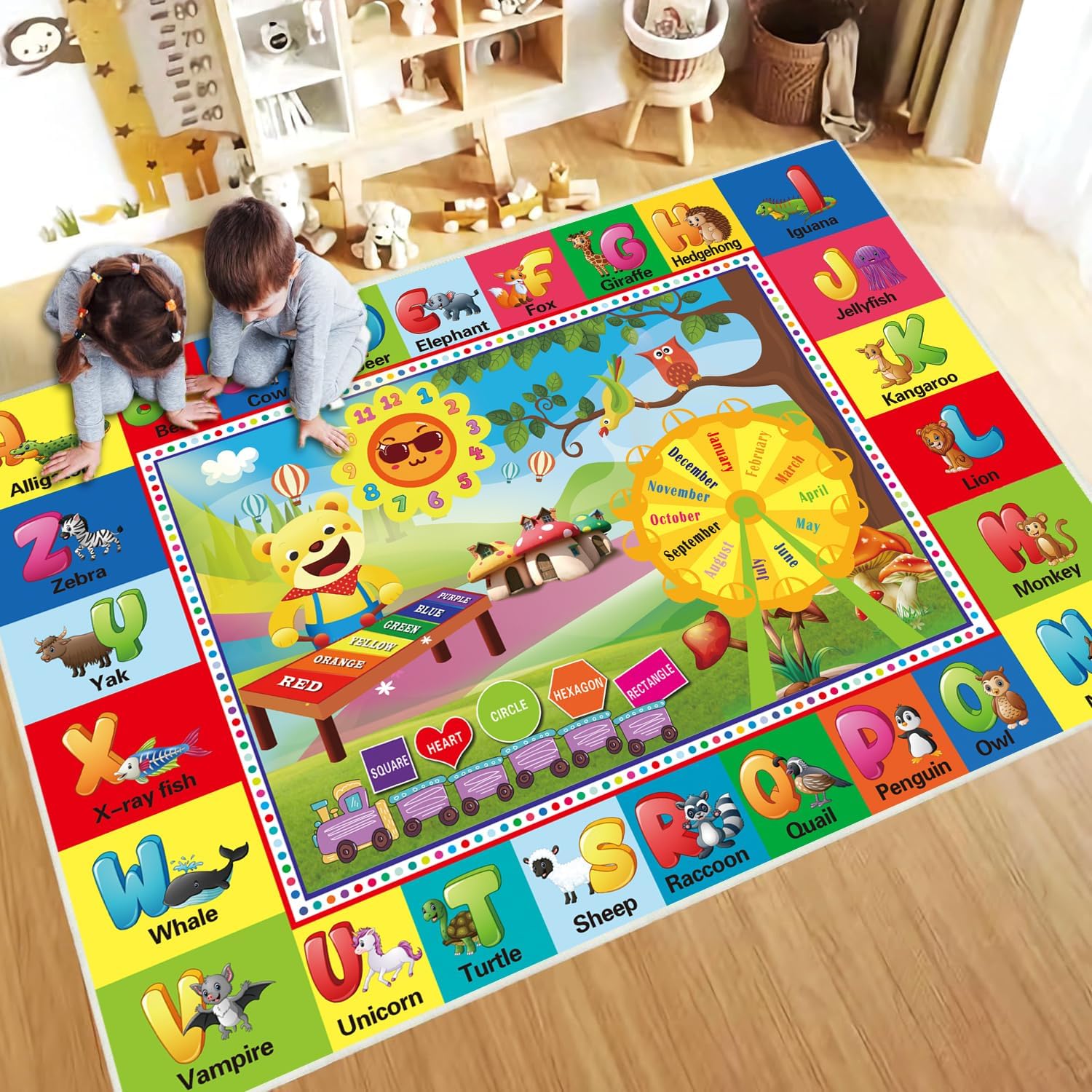 ABC Rug for Kids Room, ABC Mats for Floor Toddlers, Alphabet Play Mat Elementary Preschool Kid's Rugs wtih ABC, Numbers, Animals - (59X39.4 Inches) 3'3" x 4'11" Kid's Play Rug