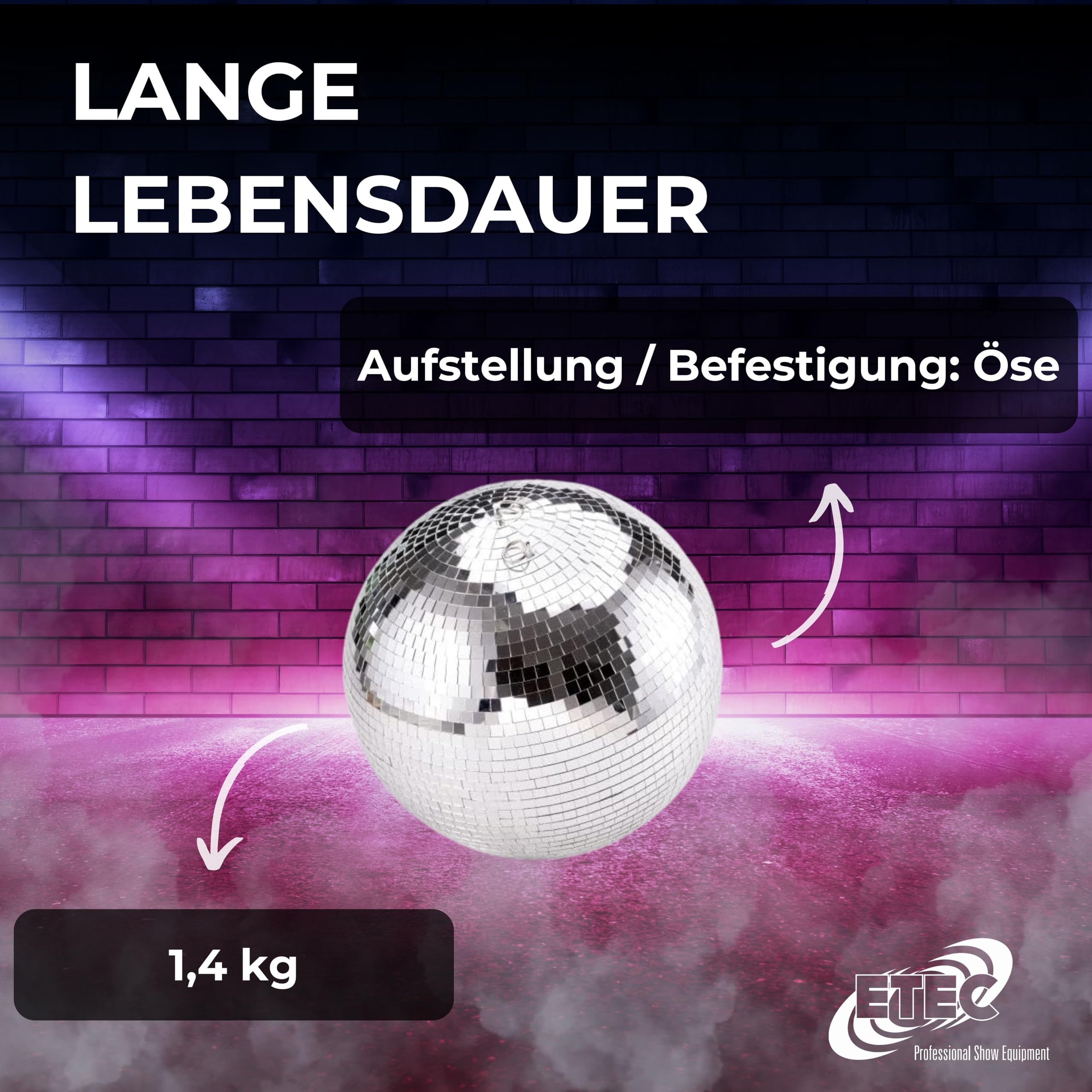 ETEC Professional Spiegelkugel 30cm - Disco Kugel Party Licht DJ Equipment für Lichteffekte und Partybeleuchtung
