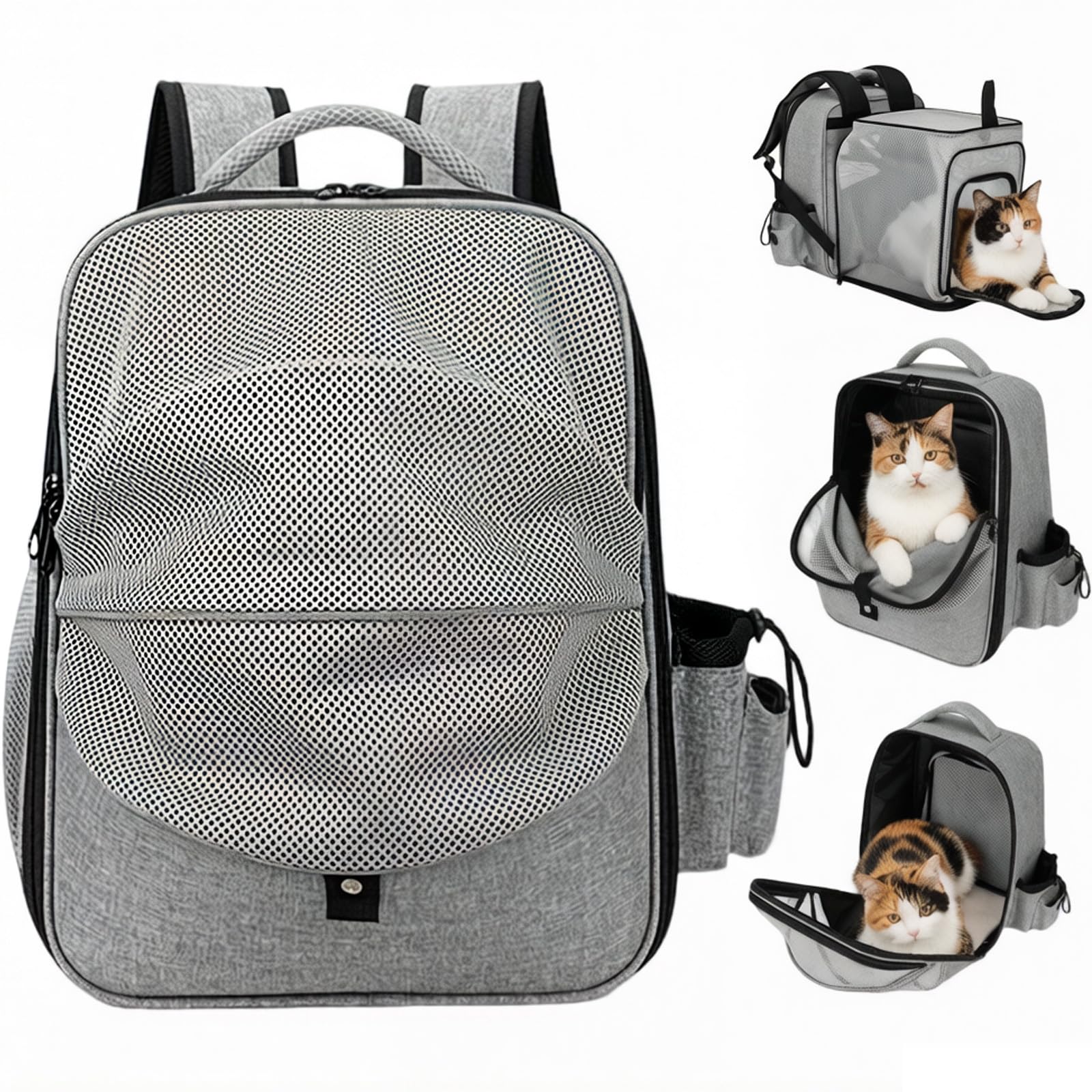 Vurlexat Large Cat Backpack, Cat Carrier Dog Backpack Expandable, Portable Breathable Rucksack Pet Carrier Backpack for Small Dogs Medium Cats Fit Up to 33lbs/15kg