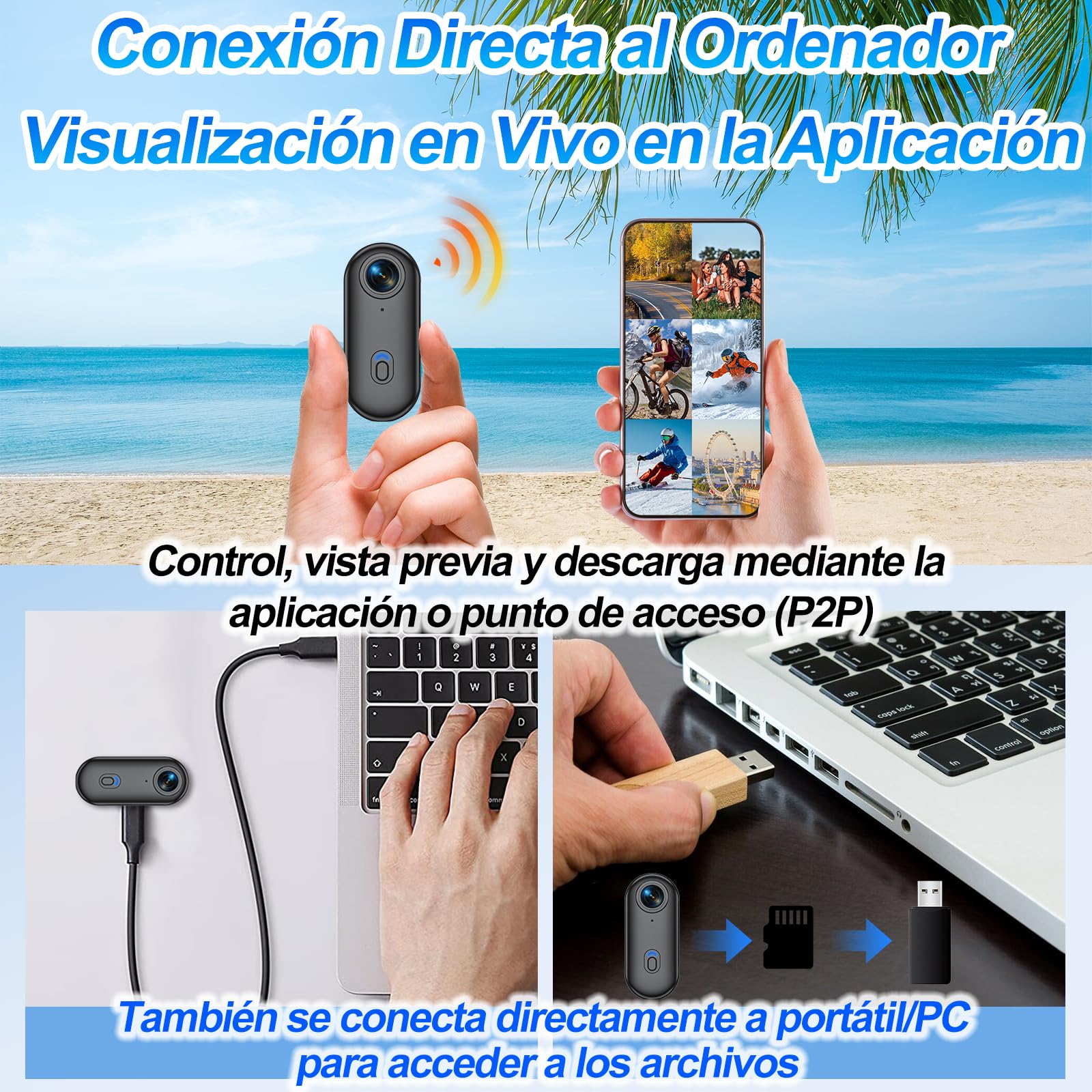 Camara 360 1080P WiFi 150° Impermeable 30m, Mini Bodycam | 2,5h Batería Autonomía, Compacto, Ligero, Soporte Magnético, App, MP4