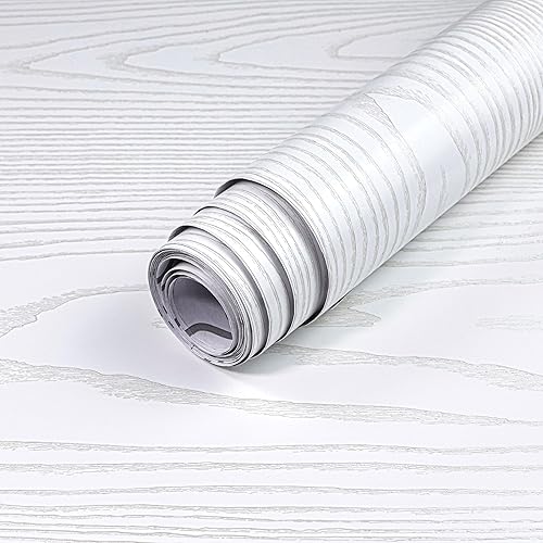Yun-aeon White and Silver Wood Contact Paper 17.3"x120" Rustic Wooden Peel and Stick Wallpaper Removable Self-Adhesive Wallpaper Wood Grain Contact Paper for Countertops Cabinets