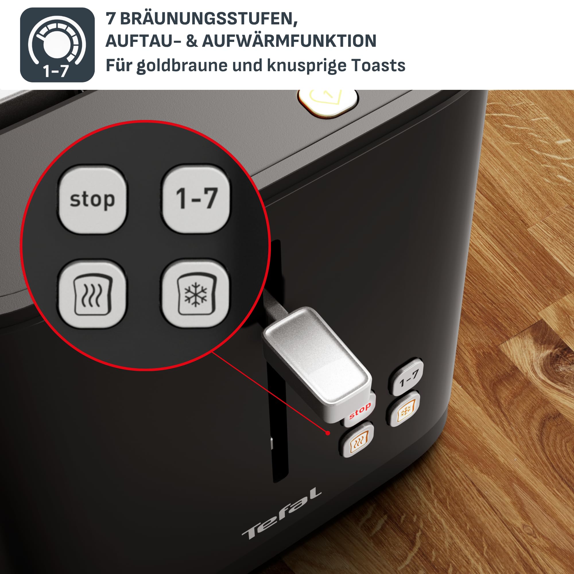 Tefal Digitaler Edelstahl-Toaster – Für perfekt gebräunte Toastscheiben auf Knopfdruck, 7 Bräunungsstufen, Favoritenfunktion & Digitalanzeige, gleichmäßige Hitze, Auftaufunktion & Design für Genießer