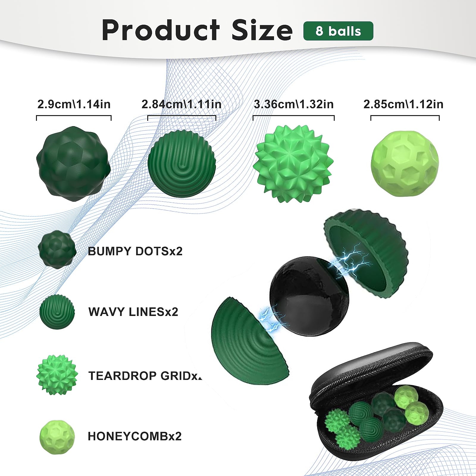 8 Pezzi Magnetiche Antistress in Silicone, Palle Magnetiche Anti-Stress, Fidget Toys Sensoriali Portatili con Texture Varie, Sfere di Acupressure, Anti-Stress Anxiety Toy per Adulti e Bambin (Verde)