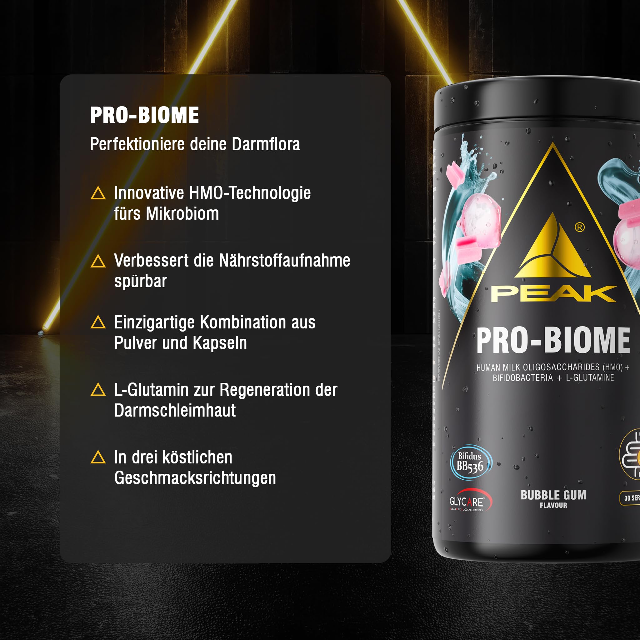 PEAK Pro-Biome – 324 g Sabor Bubble Gum I 30 porciones I GLYCARE HMOs – Human Milk Oligosacáridos + Cultivos vivos – Bifidobacterium BB536 + B-3 I para apoyar la salud intestinal