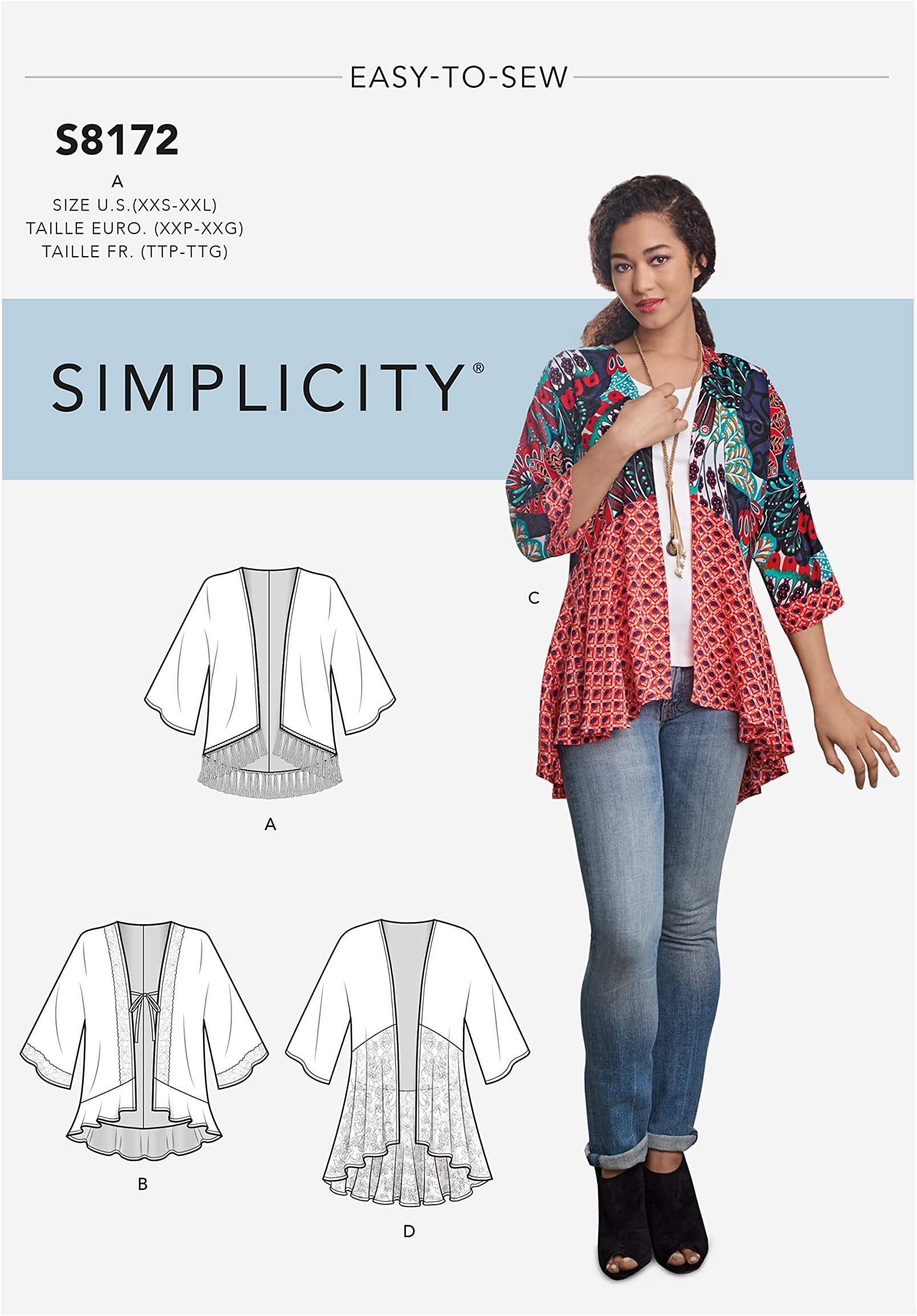 Simplicity 8172 Easy to Sew Misses' Kimono Sewing Pattern Kit, Code 8172, Sizes XXS-XXL