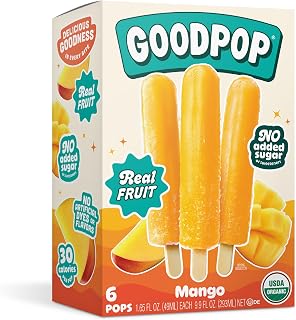 GOODPOP - Organic Mango Ice Pops - Fruit Juice, No Artifical Dyes or Flavors, No Added Sugar, 6 Count