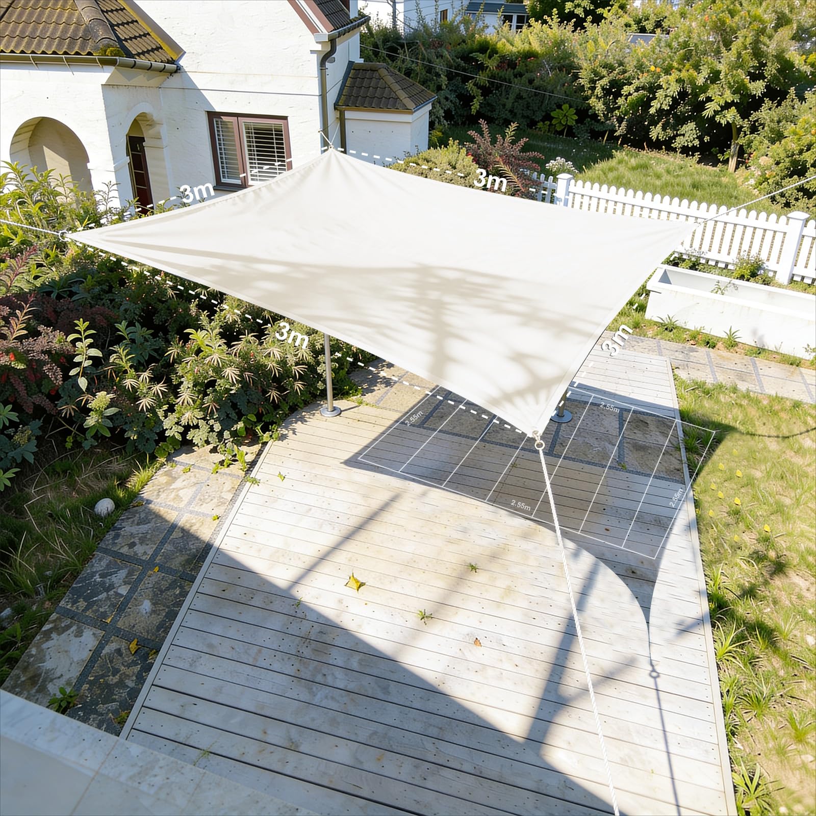 HAIKUS Sonnensegel 3x3 m Weiß Quadratisch, Premium HDPE UV Schutz Sonnenschutz Atmungsaktiv Wetterbeständig für Garten Balkon und Terrasse, inkl Befestigungsseile, Quadrat 3x3m Weiss