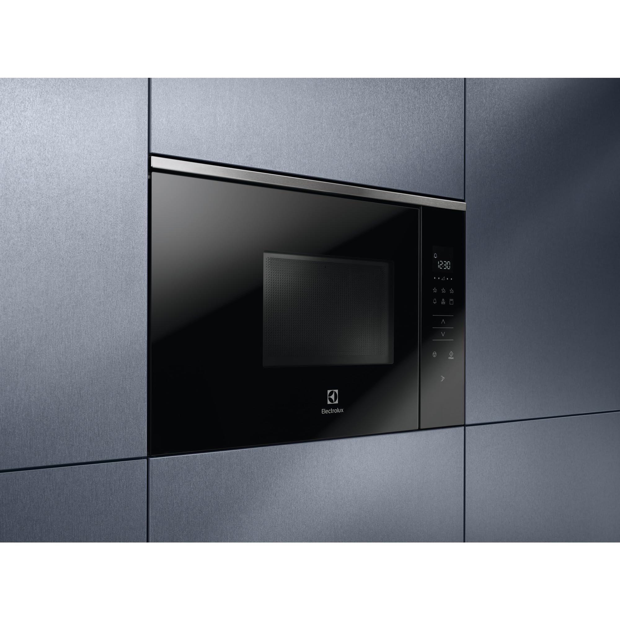 Electrolux KMFD172TEX Horno Microondas Integrable, 800W, Función Grill, Capacidad 17 L, Display Led con Control Táctil, Plato Giratorio Retornable, Apertura Electrónica, Color Negro Inox Antihuellas