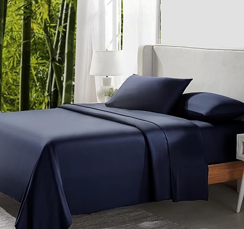 California Design Den Rayon from Bamboo Sheets - Juego de sábanas de lujo para cama de tamaño matrimonial, 4 piezas, sábanas refrescantes, sábanas