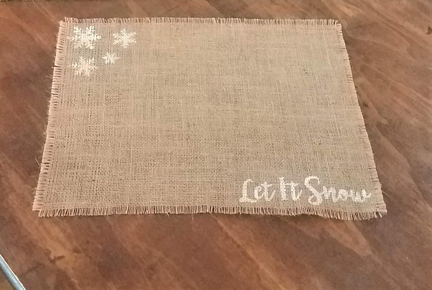 Let It Snow White Snowflake Placemats, Rustic Burlap