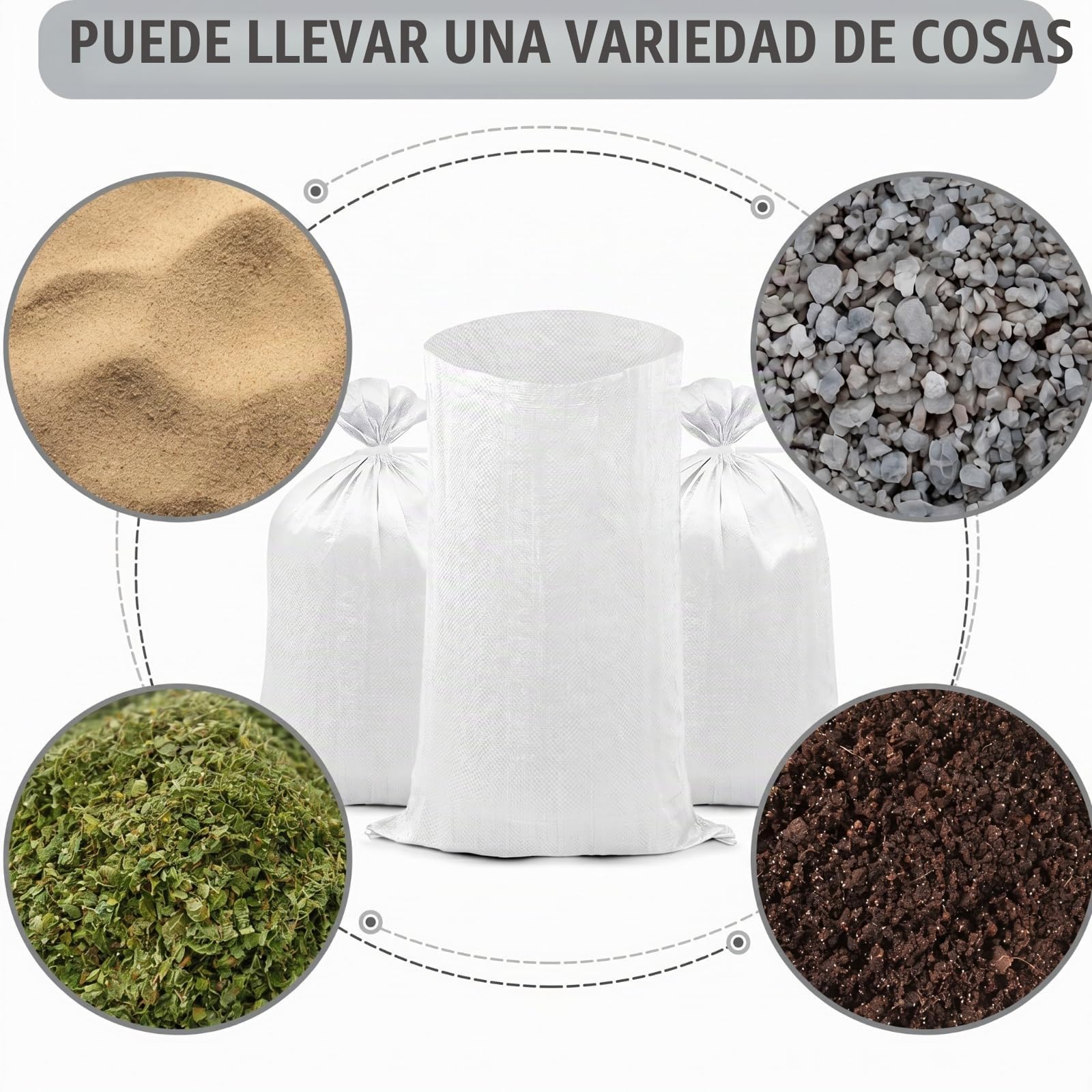 30 Sacos para Arena 46 x 70 cm Saco para Escombro Grava Tejida Saco de Transporte de Alta Resistencia y 30 Bridas para Basura Jardín Almacenamiento Protección contra Inundaciones (Blanco)