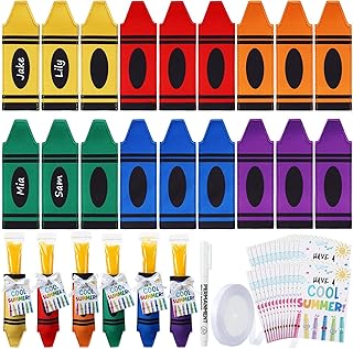 24 Set Ice Pop Sleeves Reusable Colorful Freezer Neoprene Ice Sleeves Holder Bag with 24 Pcs Gift Cards 1 Roll Ribbon for Classroom Prizes Summer Birthday Party(Crayon)