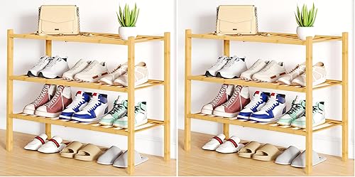 Miniatura 136 de Smiry Estante para zapatos, organizador de zapatos de bambú de 2 niveles, estante de almacenamiento de zapatos de madera apilable independiente para