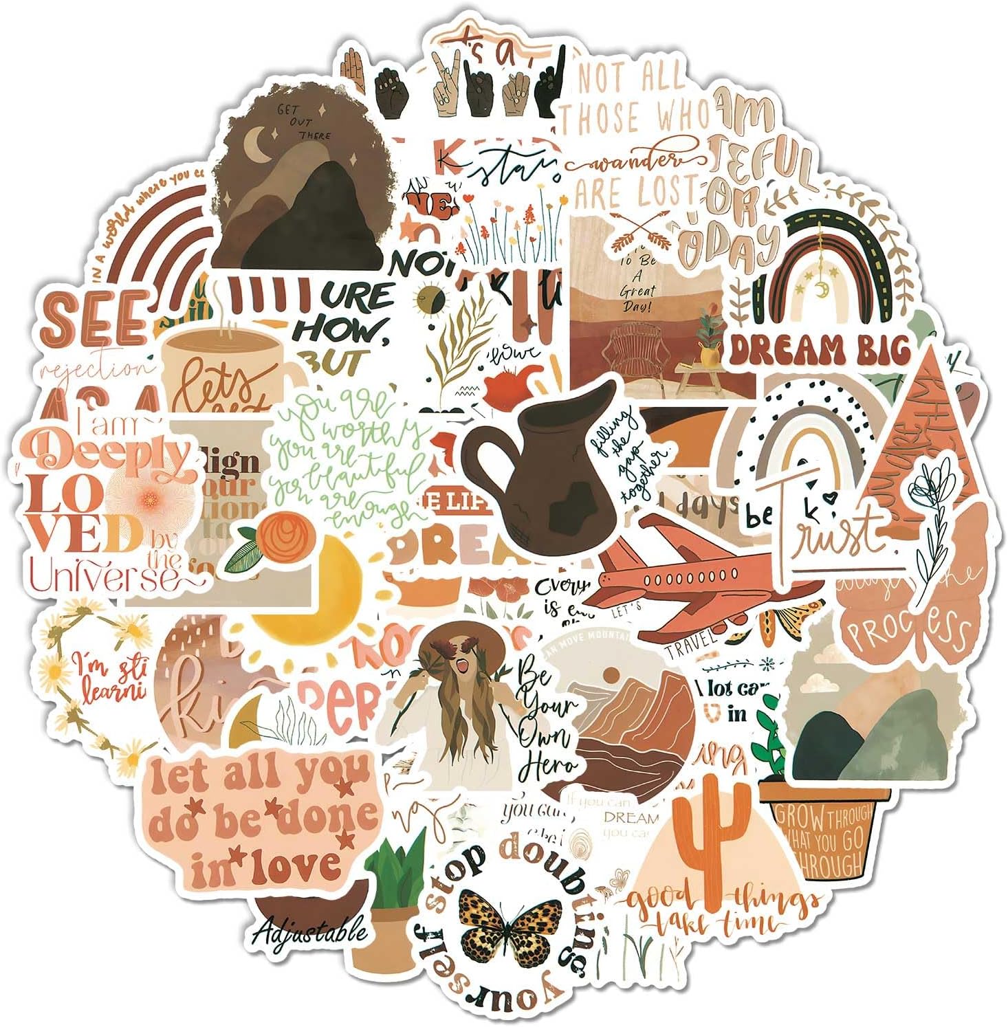 100 Vintage Inspirational Stickers, Boho Motivational Aesthetic Sticker for Adults Water Bottles Laptops Positive Affirmation Journals Vinyl Boho Stickers Teen Kid