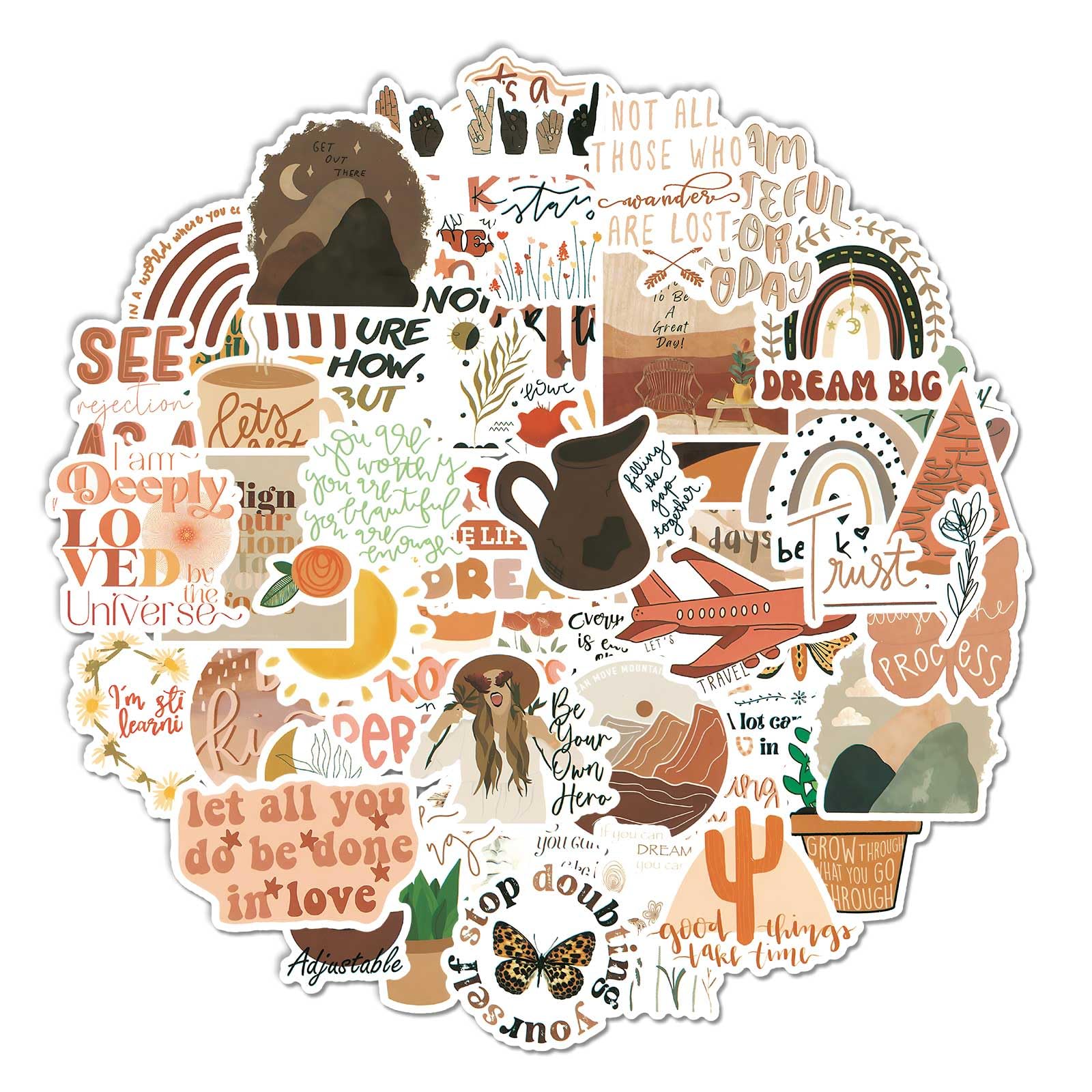 100 Vintage Inspirational Stickers, Boho Motivational Aesthetic Sticker for Adults Water Bottles Laptops Positive Affirmation Journals Vinyl Boho