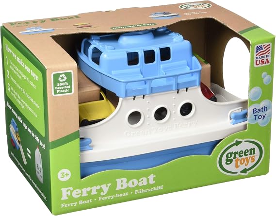 Green Toys Ferry Boat, Blue/White 4C - Pretend Play, Motor Skills, Kids Bath Toy Floating Vehicle. No BPA, phthalates, PVC. Dishwasher Safe, Recycled Plastic, Made in USA.