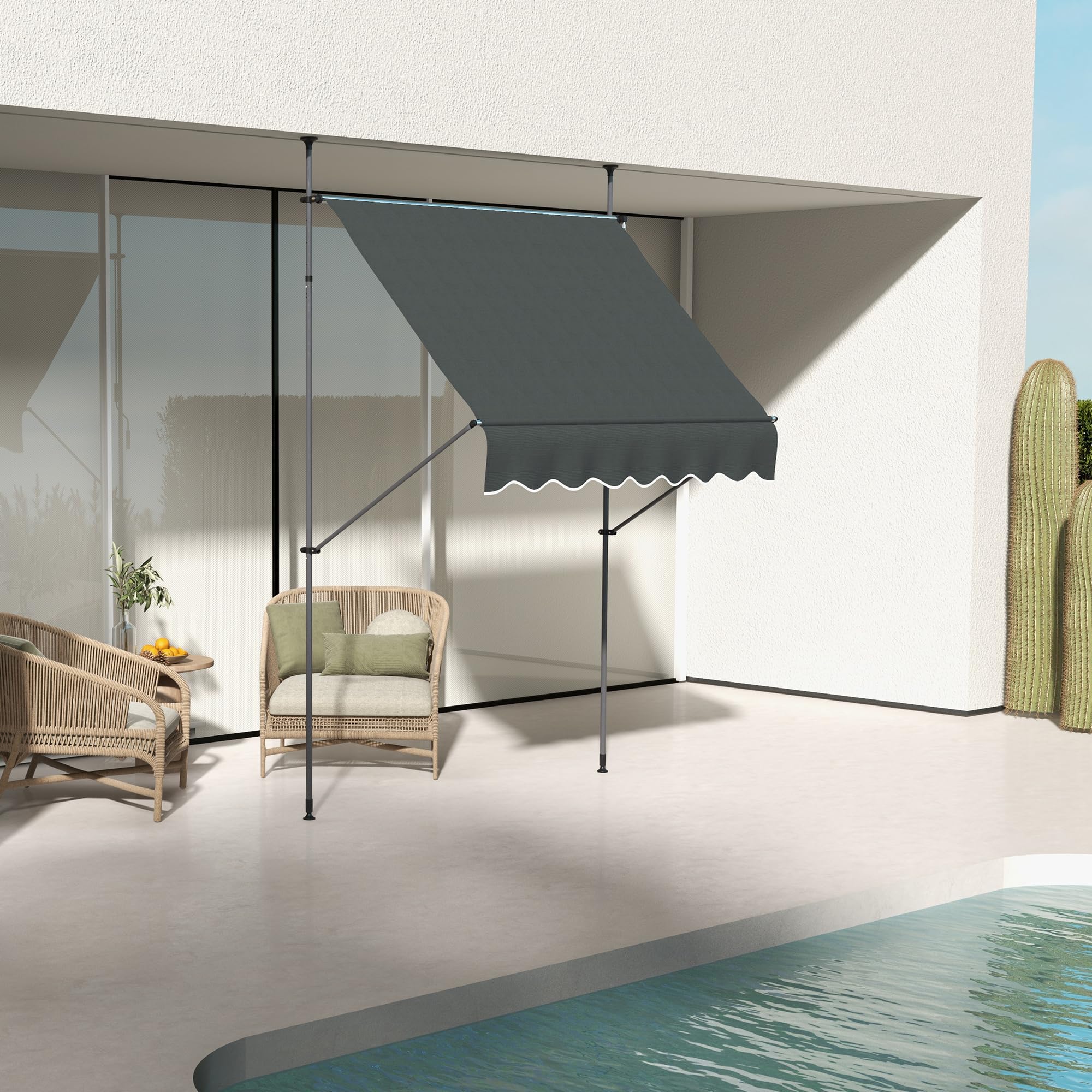 Outsunny Sonnensegel 2x1,5 M Mit Kurbel & Teleskoprahmen – Verstellbare Außenmarkise Weiß (Polyester)