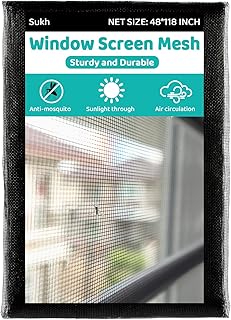 Sukh 48 * 118 Window Screen Mesh - Door Screen Replacement Mesh Fiberglass Screen Mesh Window Net Screen for Patio Porch Door Windows Net Screen