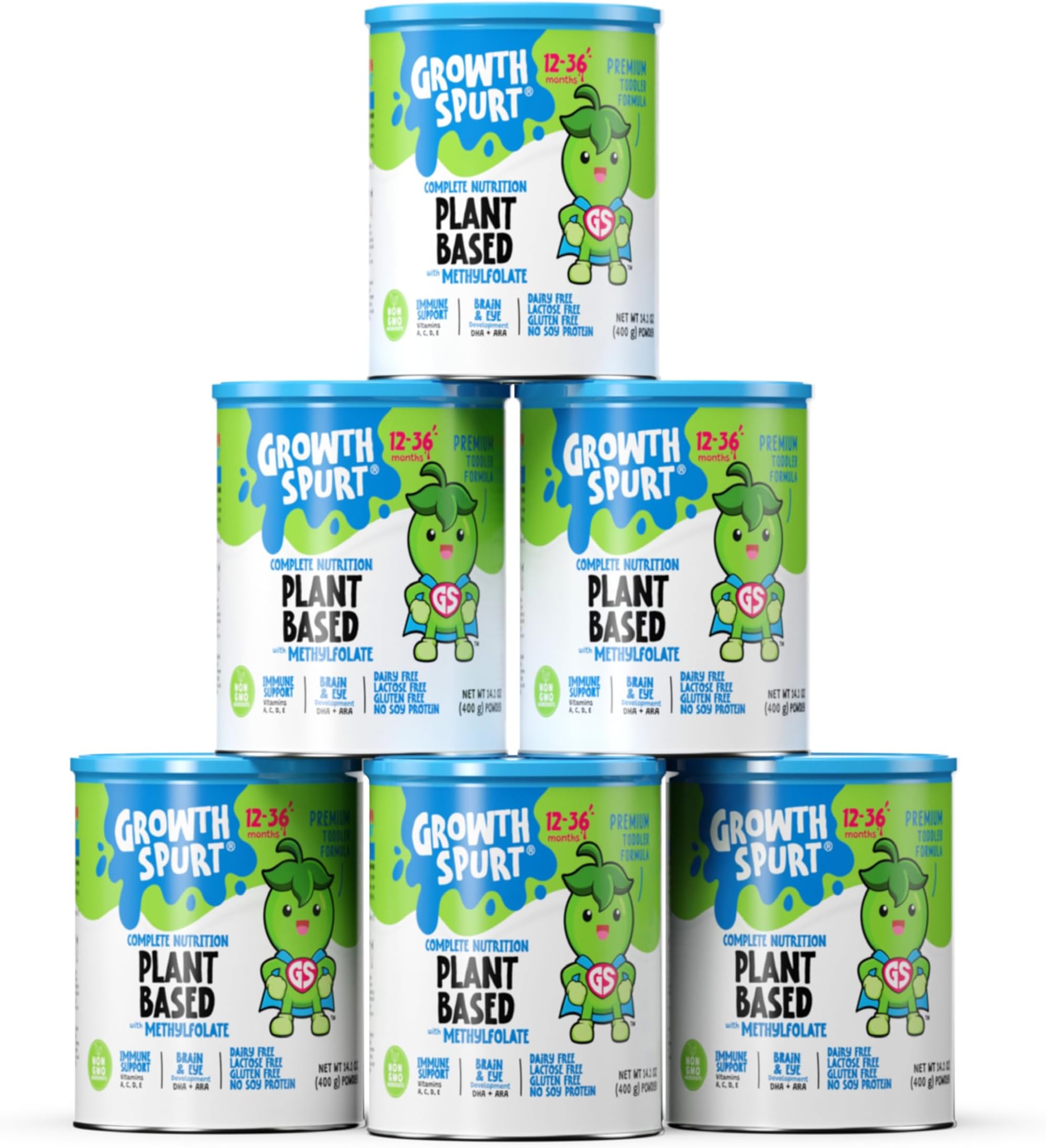 Plant Based Toddler Formula – Growth Spurt Complete Nutrition Powder Formula – Dairy Free, Lactose Free, Gluten Free – No Soy Protein - Prebiotics, Probiotics, DHA & ARA, Methylfolate, Immune Support, Non GMO Infant Baby Transition Weaning (6 Pack)