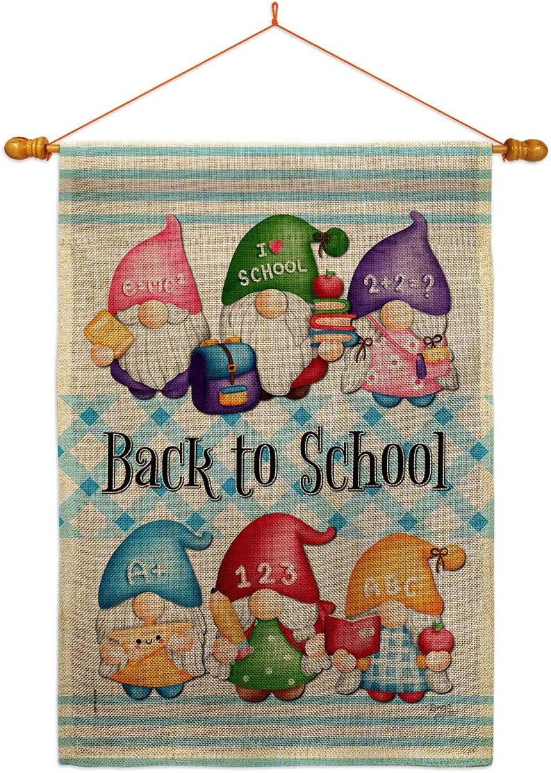 School Gnome House Flag Education Back to First Day Bus Supplies Teacher Students Class Small Decorative Gift Yard Banner Made In USA 28 X 40