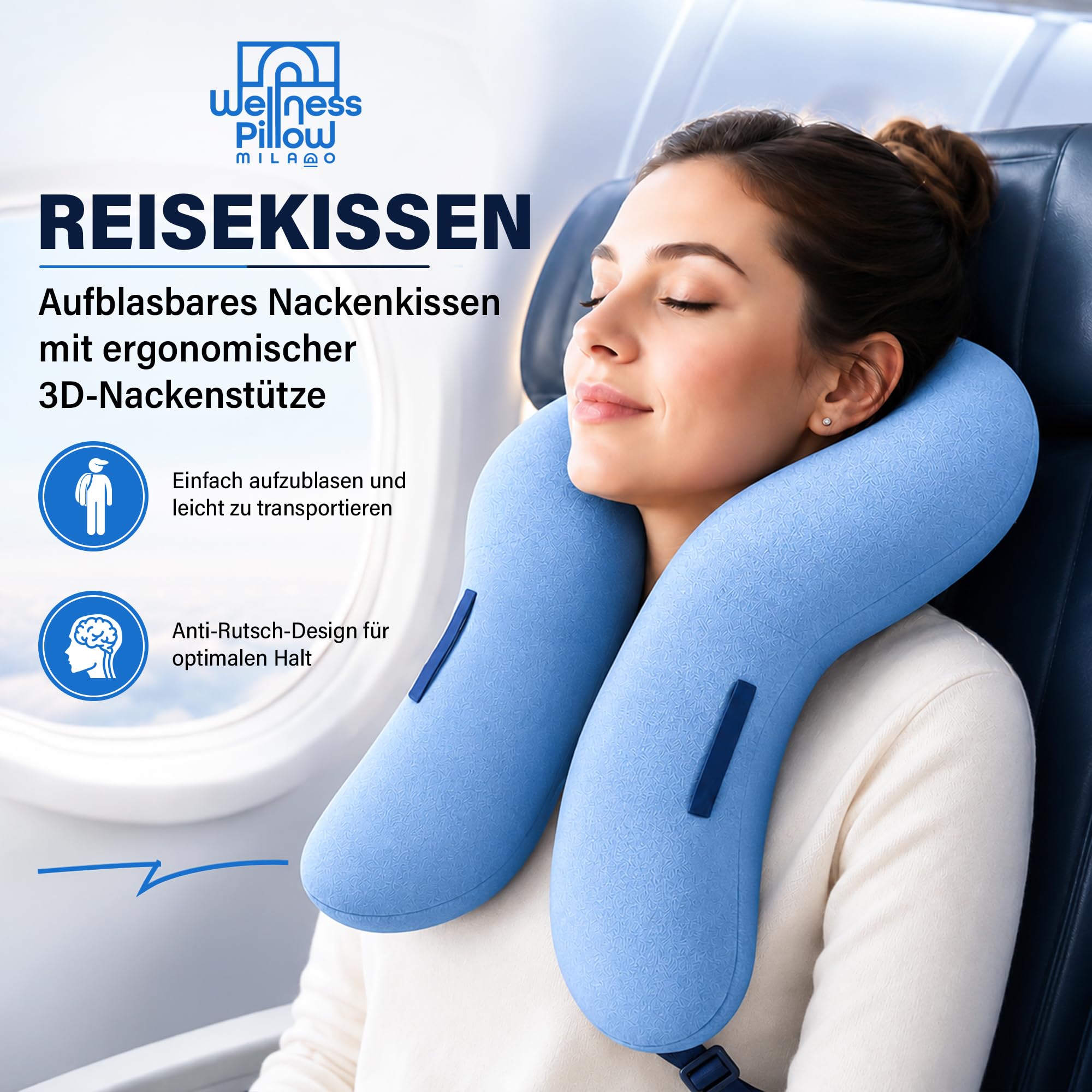 Reisekissen, aufblasbar mit 3D-Nackenstütze