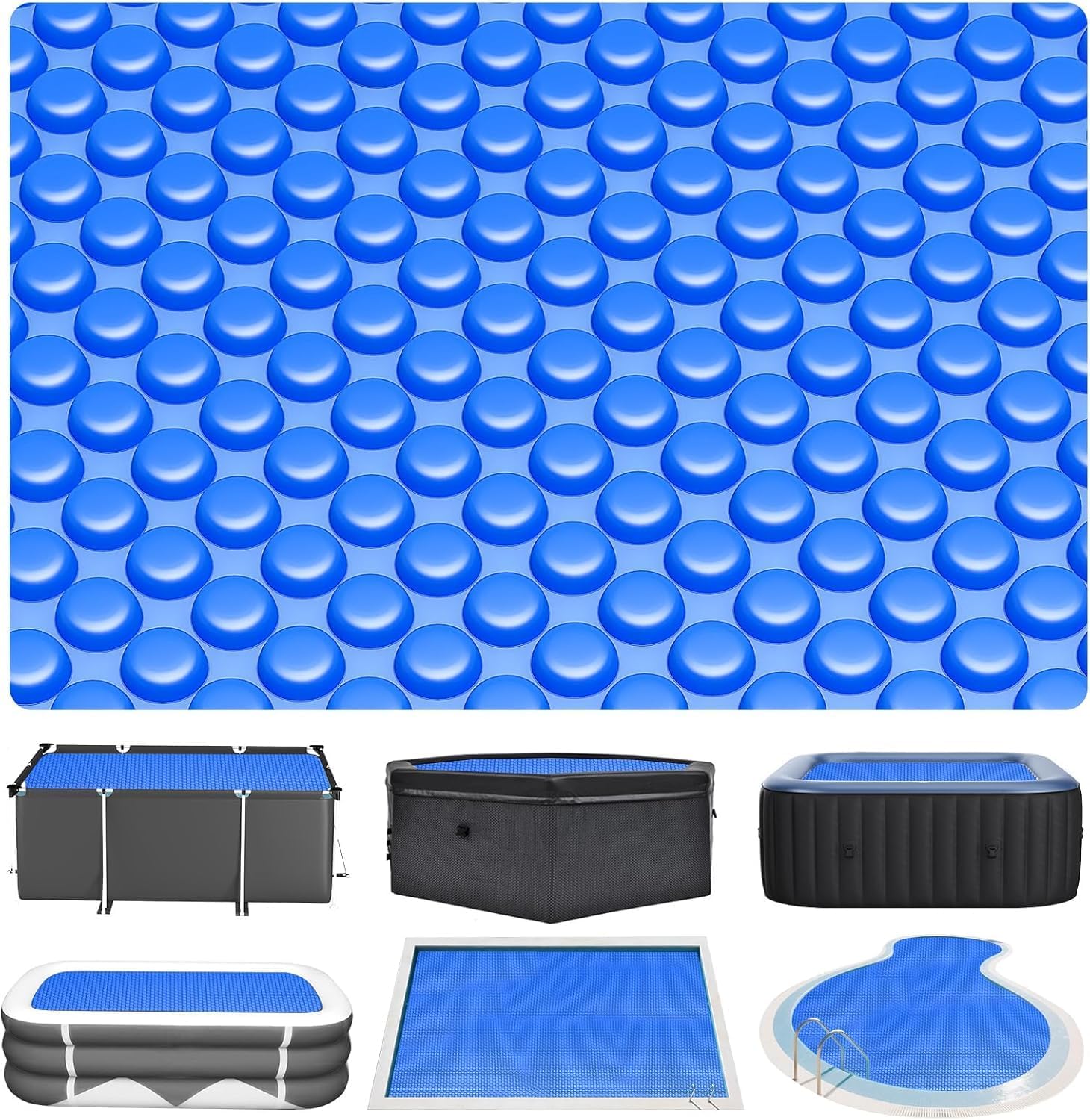 4.5 x 4.5 FT Solar Pool Covers Blankets Hot Tub Spa Bubble Covers Blanket for Square Inflatable Spa Pool Hot Tub 12mil Square Blue Above Ground and In Ground Pool Swimming Pools