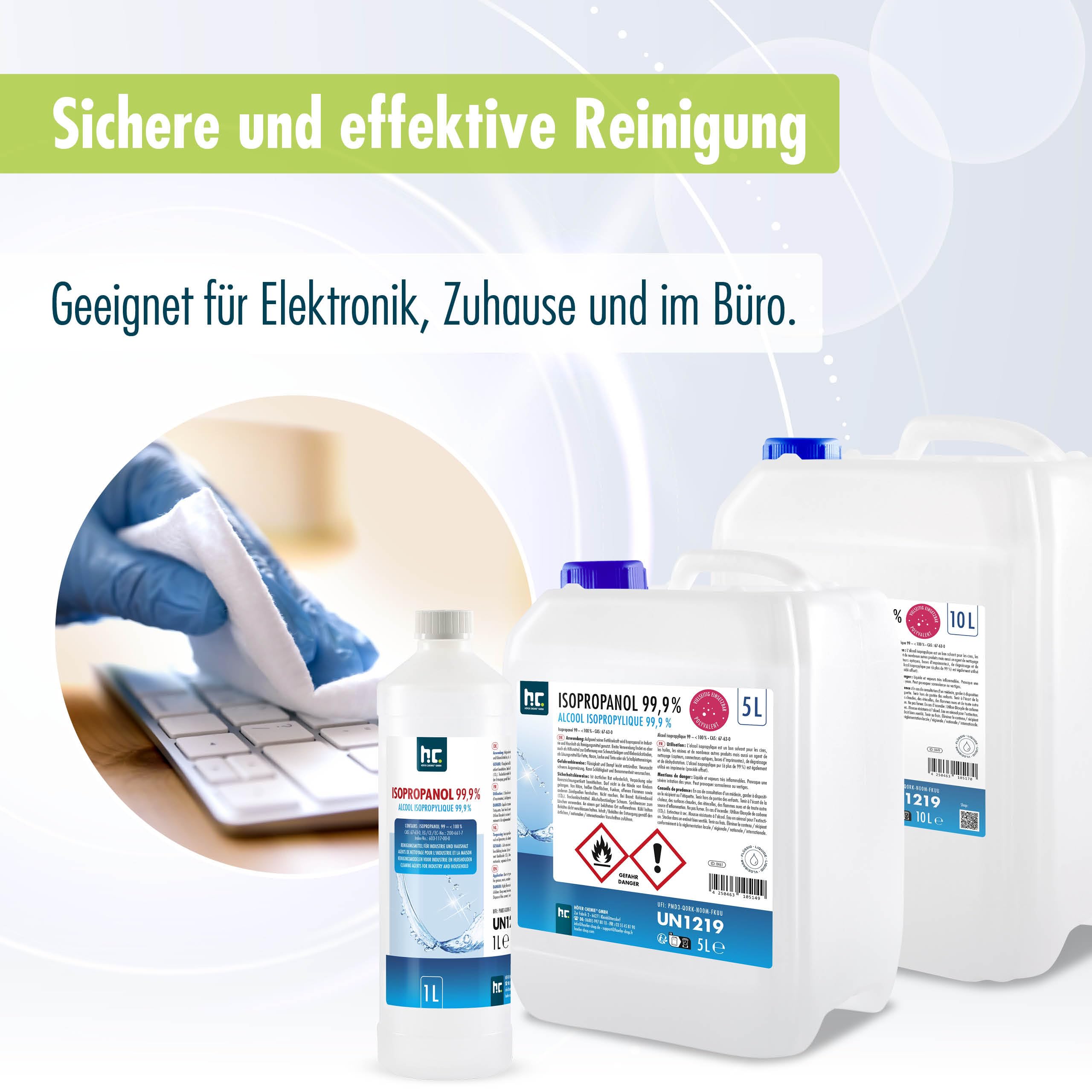 24 x 1 L Isopropanol 99,9% IPA von Höfer Chemie frisch abgefüllt in handliche 1 L Flaschen - perfekt als Lösungsmittel und Fettlöser geeignet