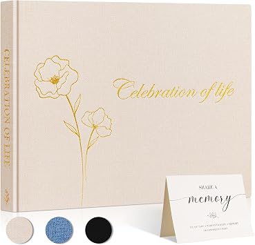 Lanpn Funeral Guest Book for Celebration of Life, Linen Memorial Service Registry Guest Book, Funeral Favors Sign in Books for Guests, Memory Book for Funeral with Memory Table Sign, Beige