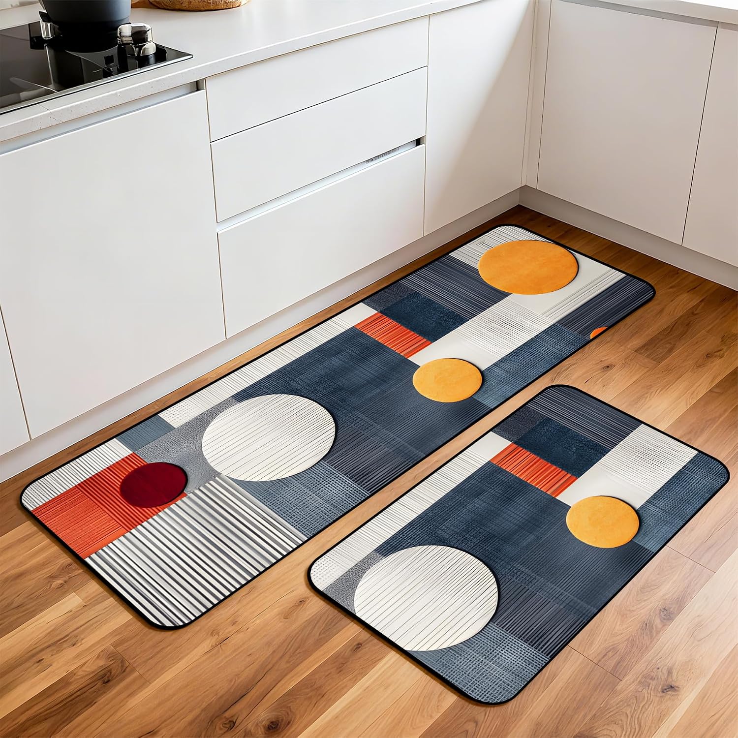 Kitchen Rugs Set of 2, Non-Slip Washable Floor Mats, Colorful Decorative Absorbent Runner Rugs for Kitchen Sink & Stove, Hallways Entryway and Laundry16.9 x27.6 + 16.9"x47.2"