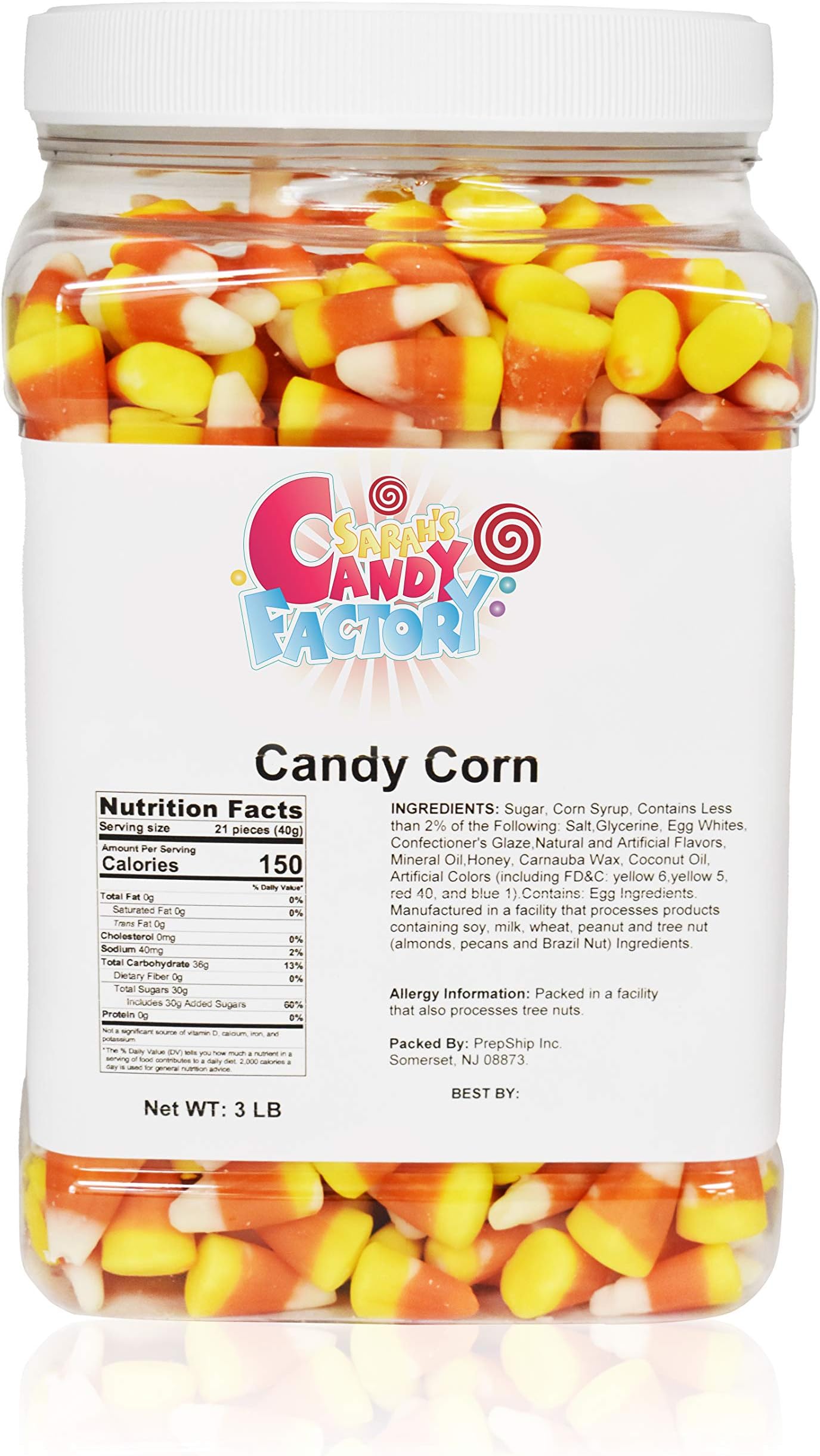 Sarahs Candy Factory Candy Corn in Jar, 3 Lbs