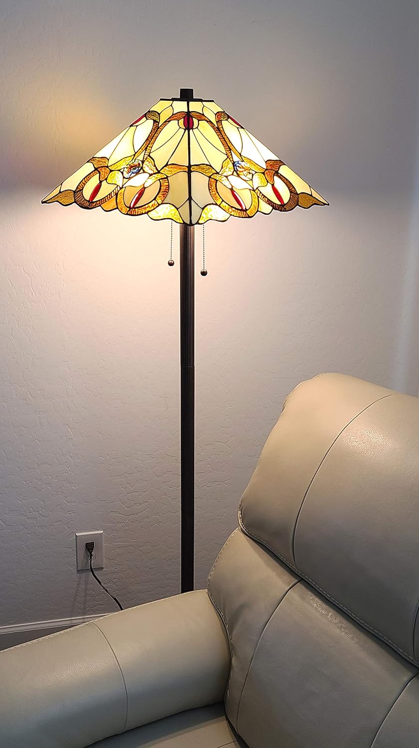 Suреr Chеар 🛒 Tiffany Style Floor Lamp Mission Standing Vintage Antique 63 Tall Stained Glass Brown Red Tan Traditional Light Decor Bedroom Living Room Reading Gift AM343FL17 Amora Lighting, Yellow