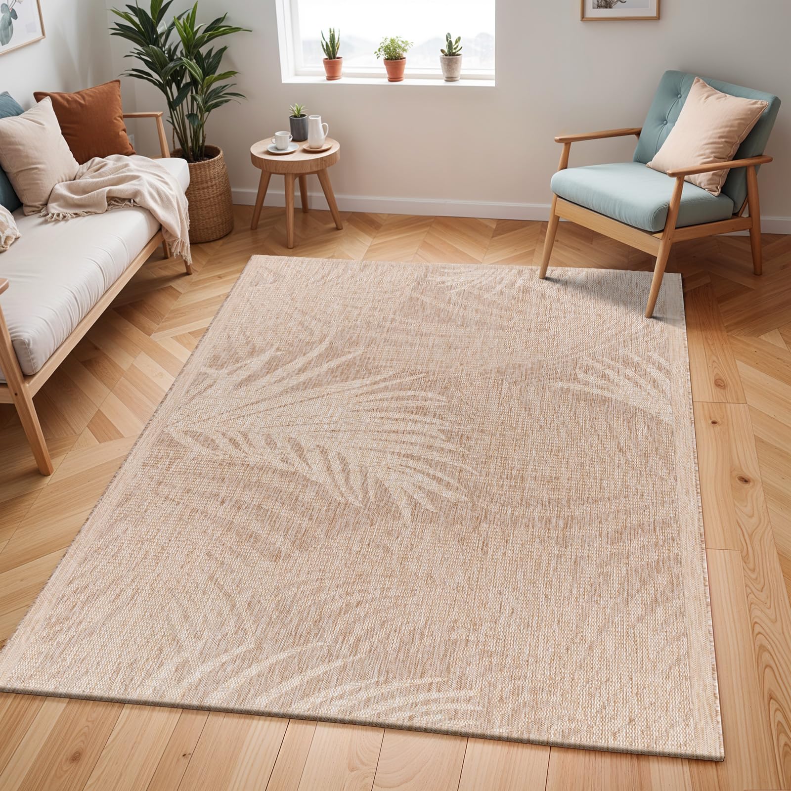 Livabliss Vanessa Morenos Indoor Outdoor Carpet Runner 80x150 cm, Boho Pattern for Living Room, Hallway & Dining, Waterproof Stain Durable, Beige