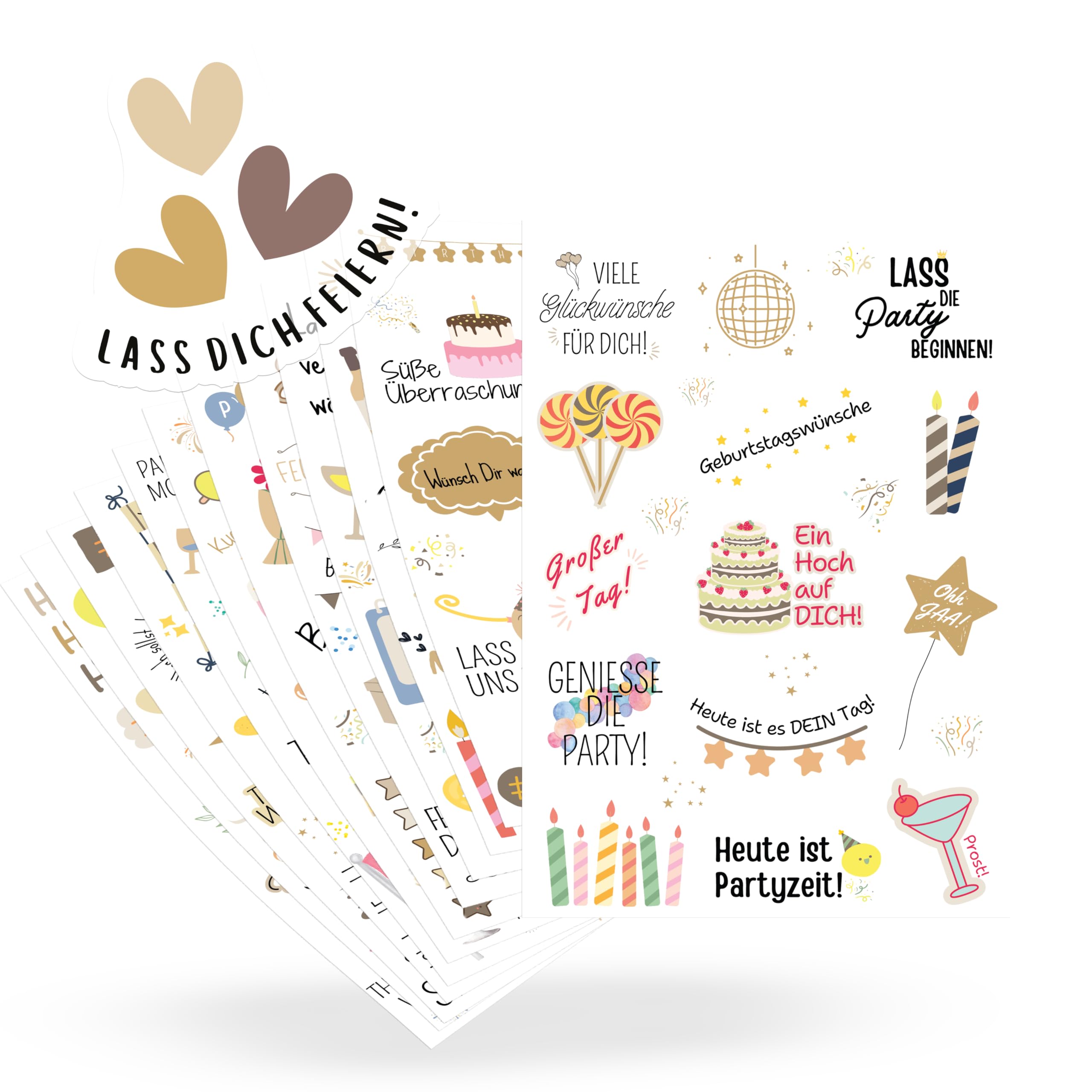 ECCK Sticker Geburtstag für Gästebuch, Fotoalbum & Geschenke (325 Stück, Creme) - Aufkleber für Geburtstagskarten & Geburtstagsgeschenke auf 14 DIN A5 Bögen - Party Geburtstagskarte Geschenk, Karten