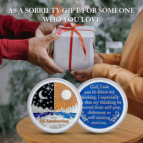 Miniatura 7 de On Awakening Sobriety Chip AA Sobriety Coin Sun Moon Medallón de Recuperación de Sobriedad Regalos para Mujeres Hombres Regalo de Recuperación de