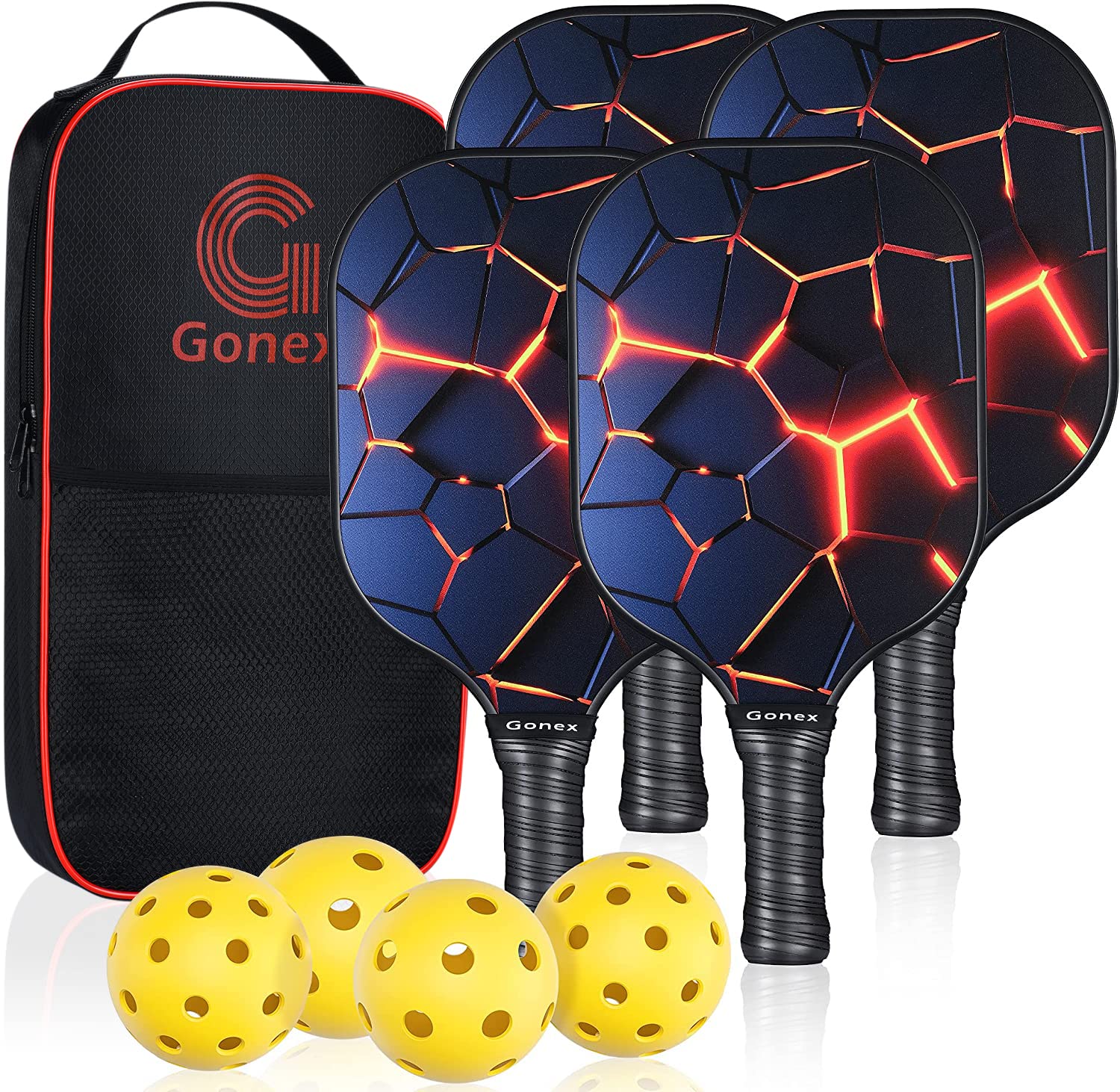 Gonex Pickleball Paddles, USAPA Approved Graphite Pickleball Rackets with Comfort Grip, Carbon Fiber Pickleball Set of 2/4 Paddles with 4 Balls, Portable Carry Bag
