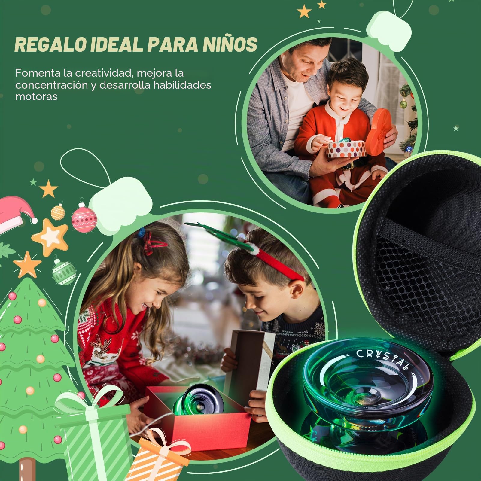 MAGICYOYO Crystal Yoyo K2 - Bola de yoyo sensible y no responde, yoyo de truco mágico para principiantes y adultos, yoyo de doble propósito con 12 cuerdas, funda, kit de accesorios (negro verde)