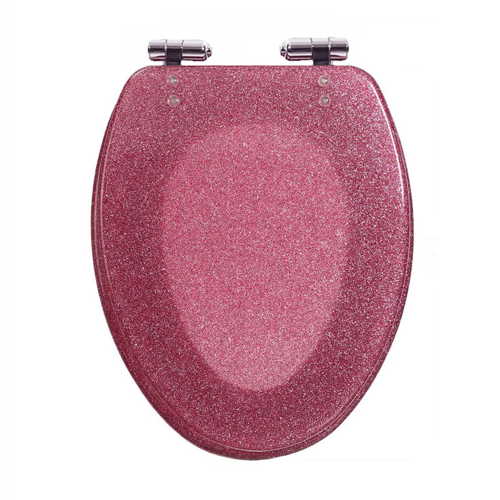 Dxpsxjl Pink Elongated Toilet Seat Glitter Resin Soft Close With 360Adjustable Hinges, Easy To Install And Clean, Close, Resin, Toilet, Seat, Glitter, Soft, Elongated